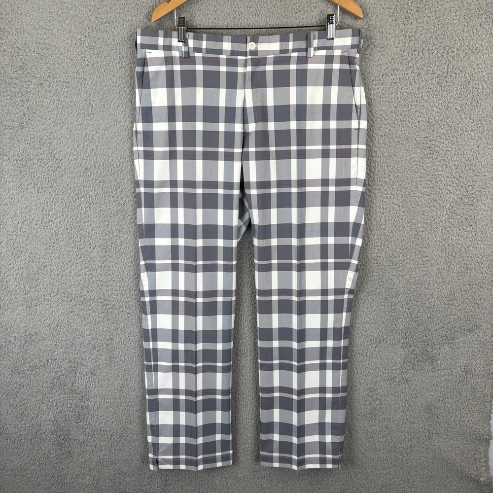 Nike Golf Pants Mens 36x32 Gray White Plaid Tour Performance Dri Fit Stretch